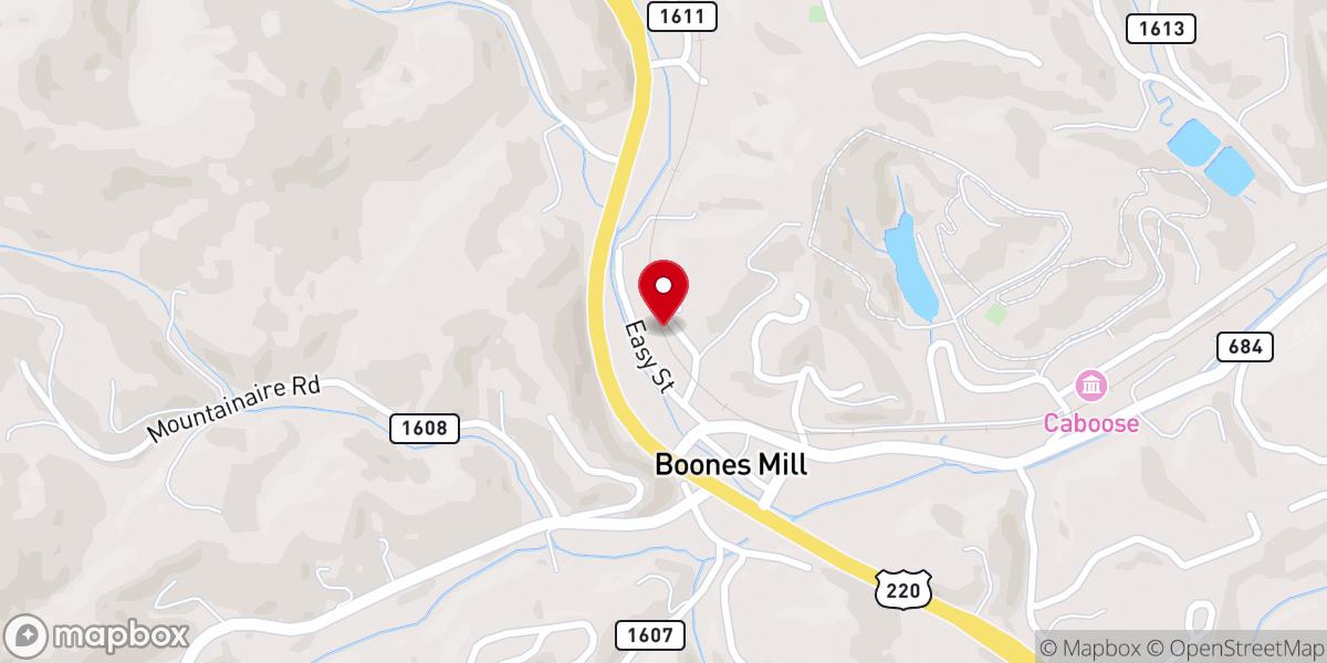Map showing location of Boones Mill