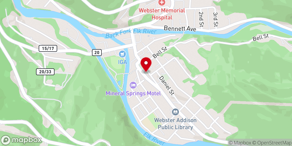 Map showing location of Webster Springs First United Methodist Church