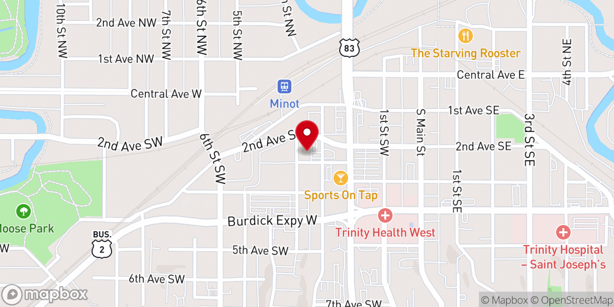 Map showing location of First Baptist Church Of Minot