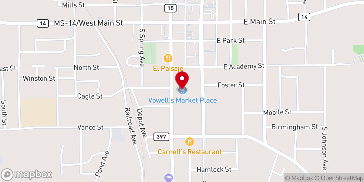 Map showing location of Vowell's Marketplace