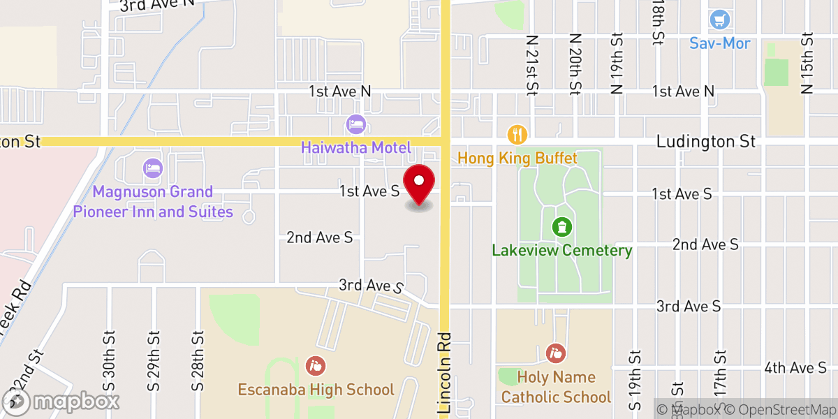 Map showing location of Escanaba Seventh Day Adventist Church Food Pantry