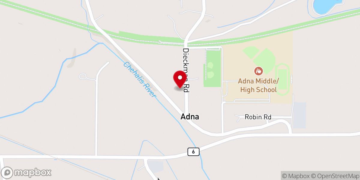 Map showing location of Adna Evangelical Church