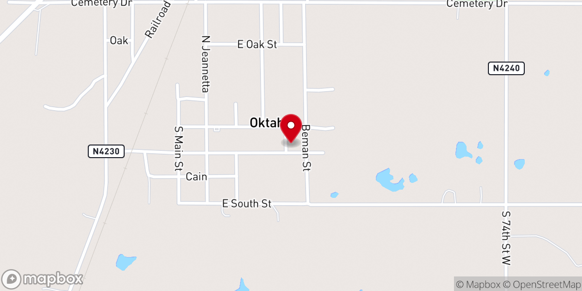 Map showing location of Oktaha United Methodist Church