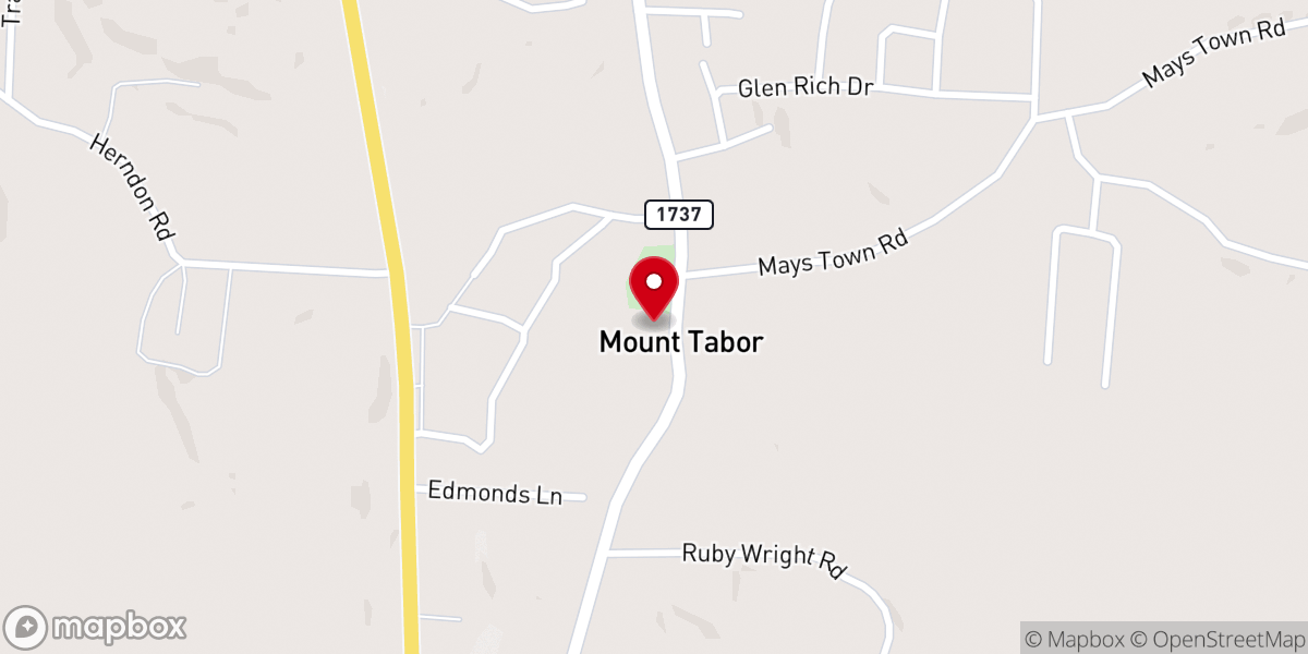 Map showing location of Mount Tabor Pentecostal Church