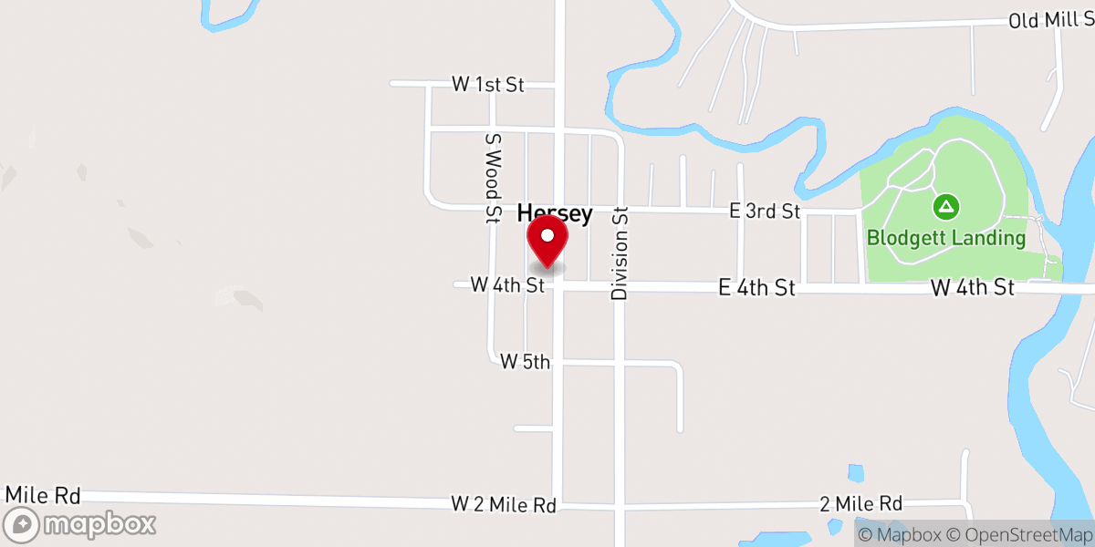 Map showing location of Hersey Congregational Church
