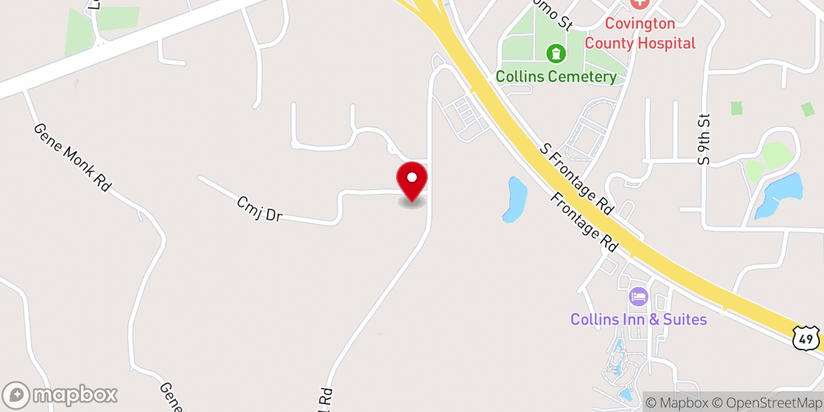 Map showing location of Collins Church of Christ