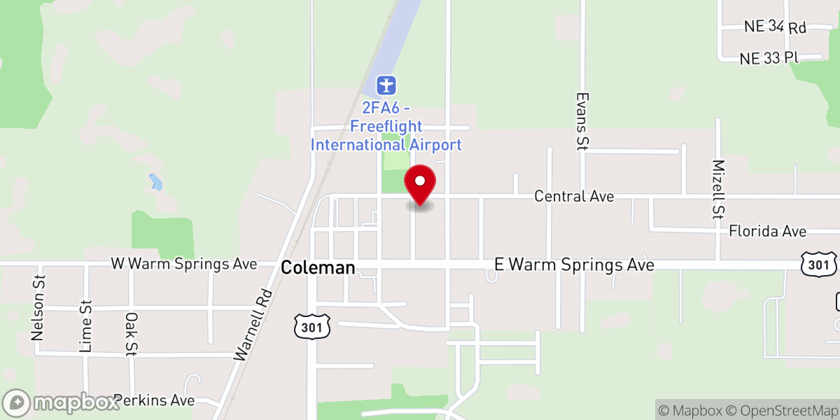 Map showing location of First Baptist Church-Coleman