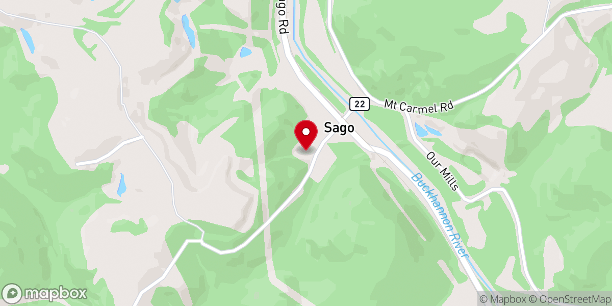 Map showing location of Sago Baptist Church