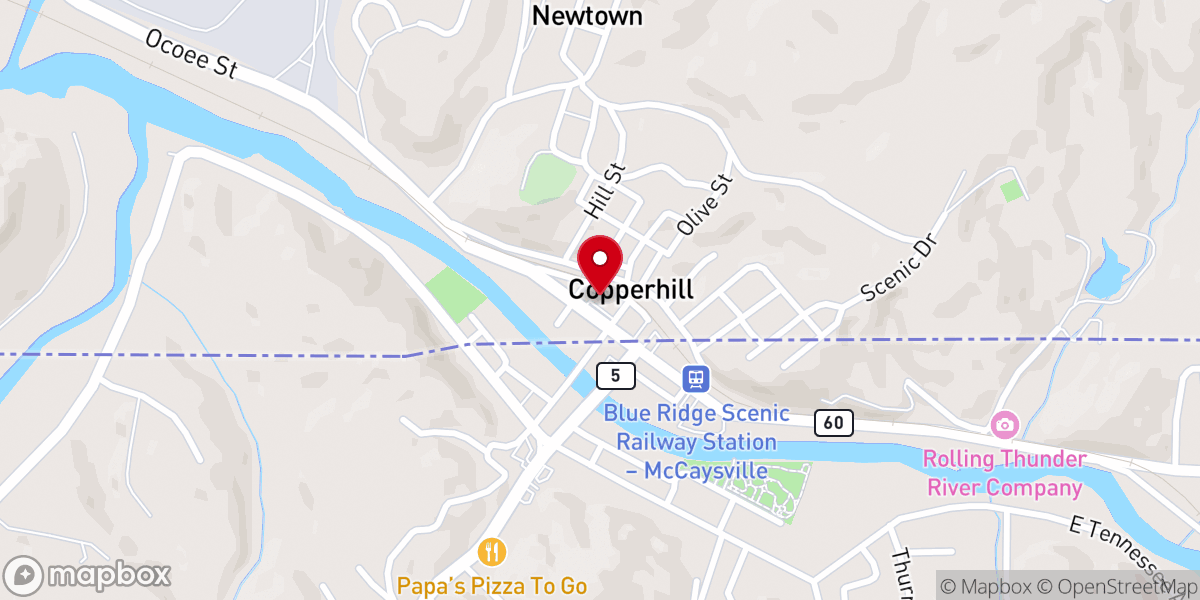Map showing location of Copperhill