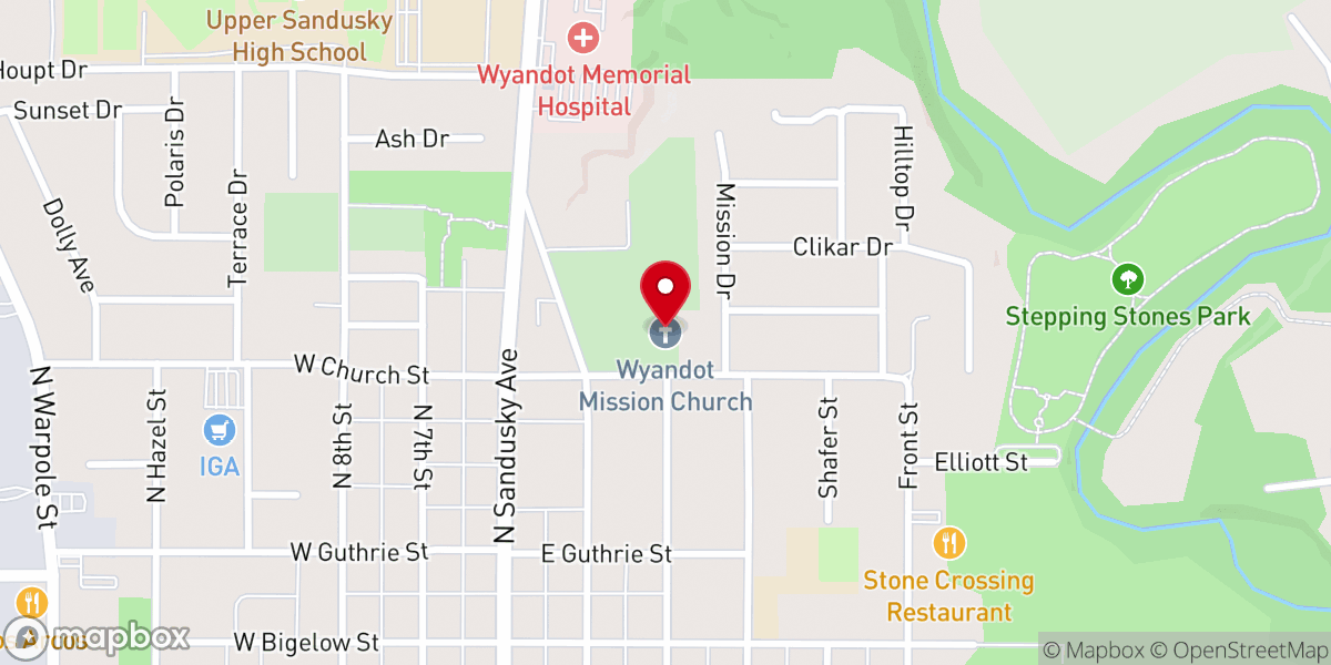 Map showing location of Wyandot Mission Church