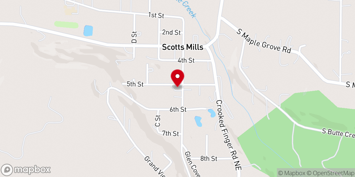 Map showing location of Scotts Mills Friends Church