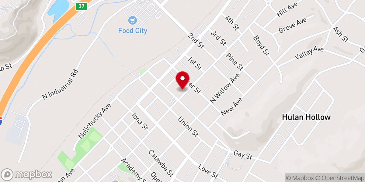 Map showing location of Erwin Presbyterian Church