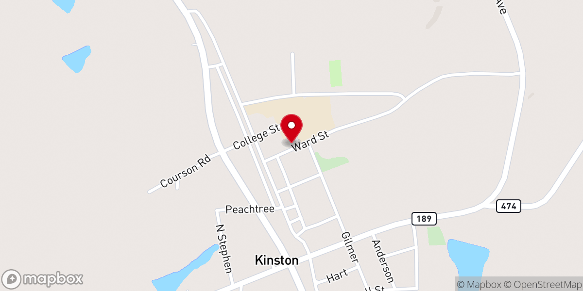 Map showing location of Kinston First Baptist Church