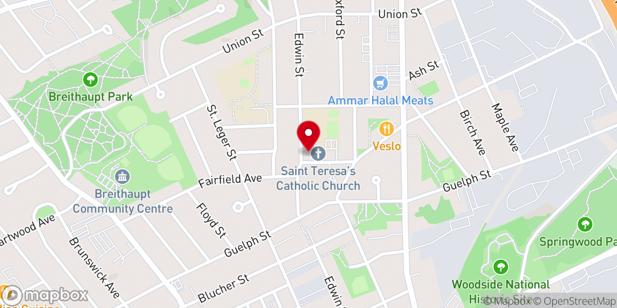 Map showing location of St. Teresa's Catholic Church
