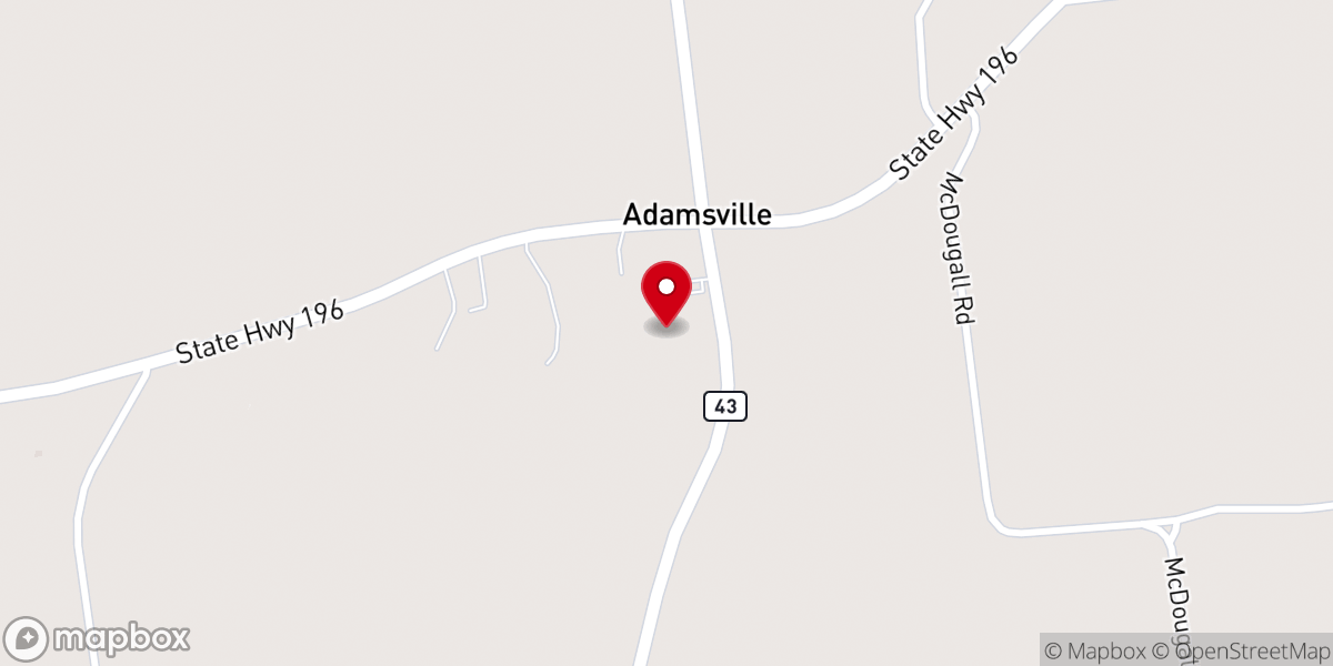 Map showing location of Adamsville Baptist Church