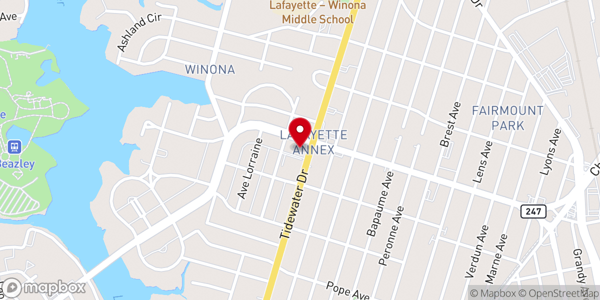 Map showing location of Lafayette Presbyterian Church