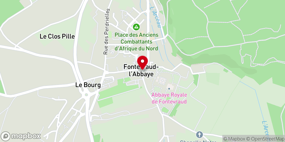 Map showing location of Abbaye Royale de Fontevraud