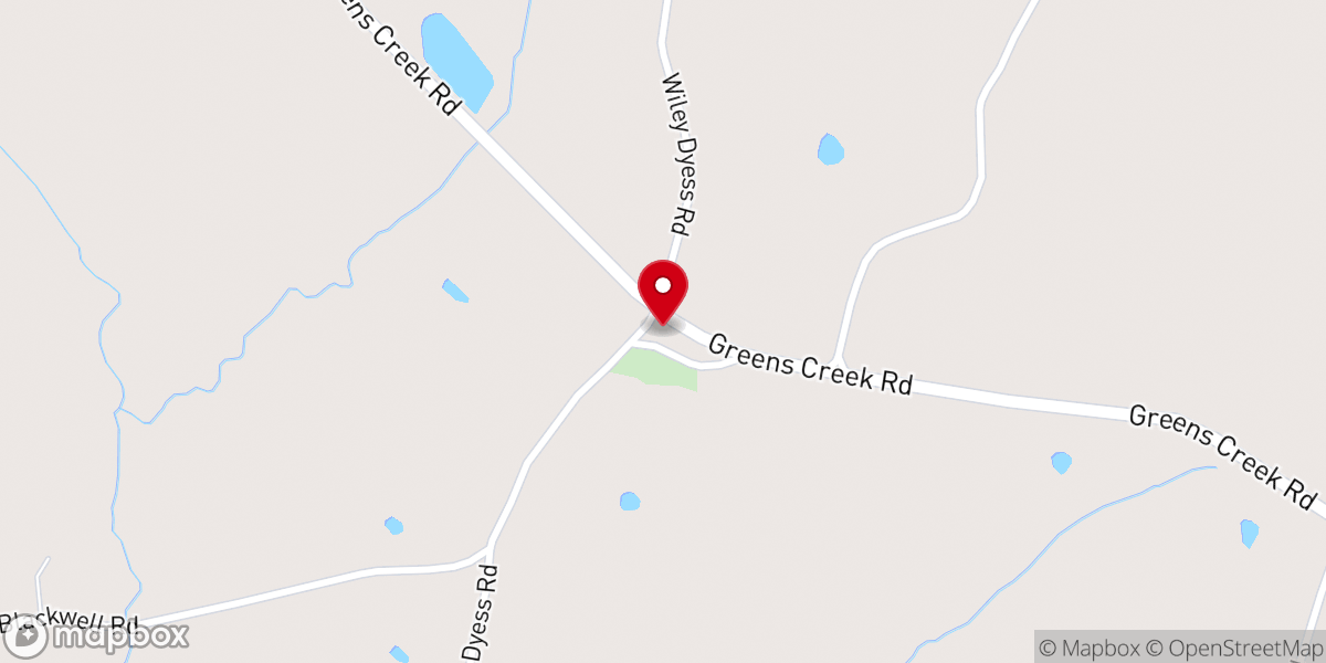 Map showing location of Greens Creek Baptist Church