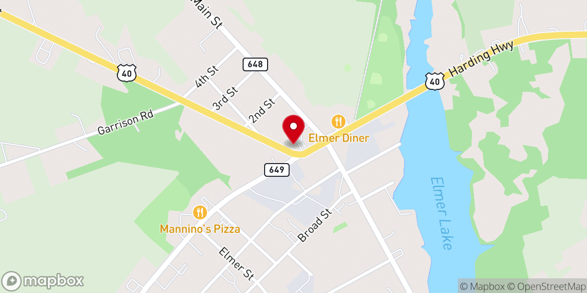 Map showing location of Elmer Presbyterian Church