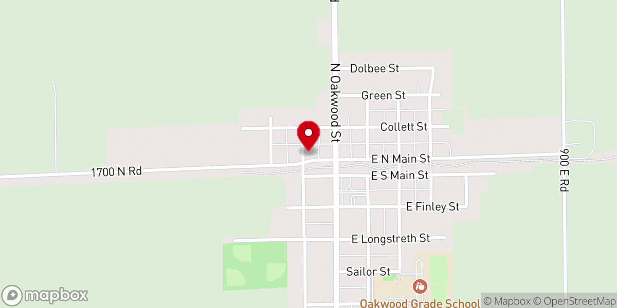 Map showing location of Oakwood First Evangelical Methodist Church
