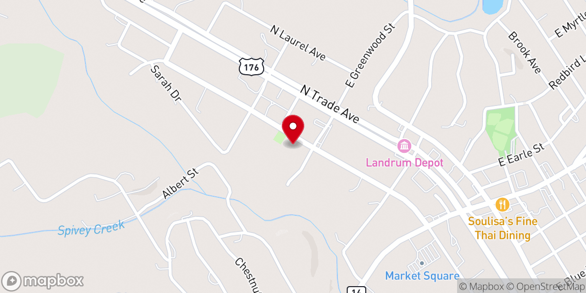 Map showing location of Landrum Springs Baptist Church