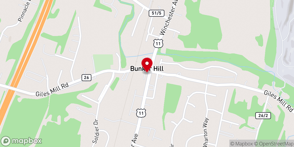 Map showing location of Bunker Hill Presbyterian Church Bunker Hill, WV