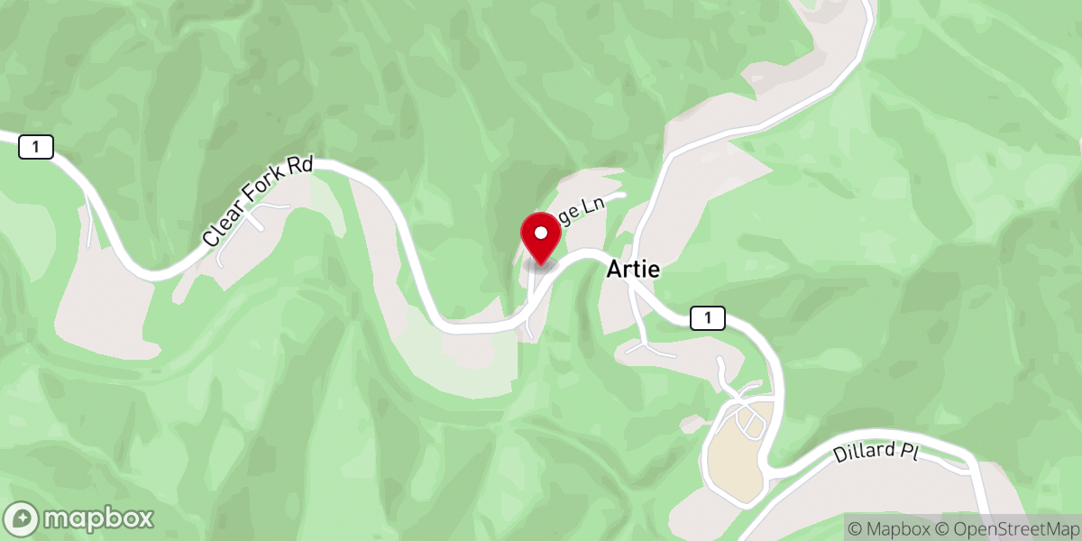 Map showing location of Clear Fork Worship Center
