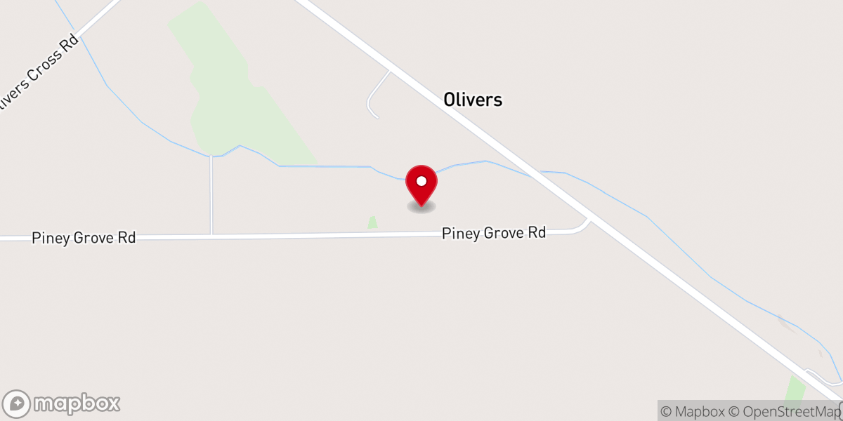 Map showing location of Piney Grove Church