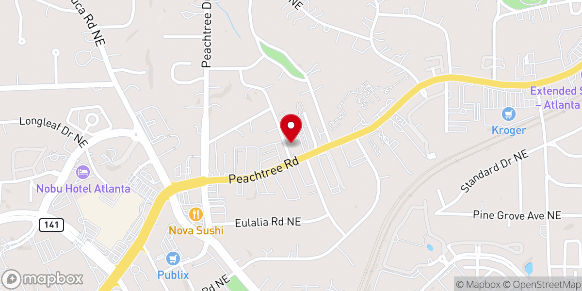 Map showing location of Peachtree Road Lutheran Church