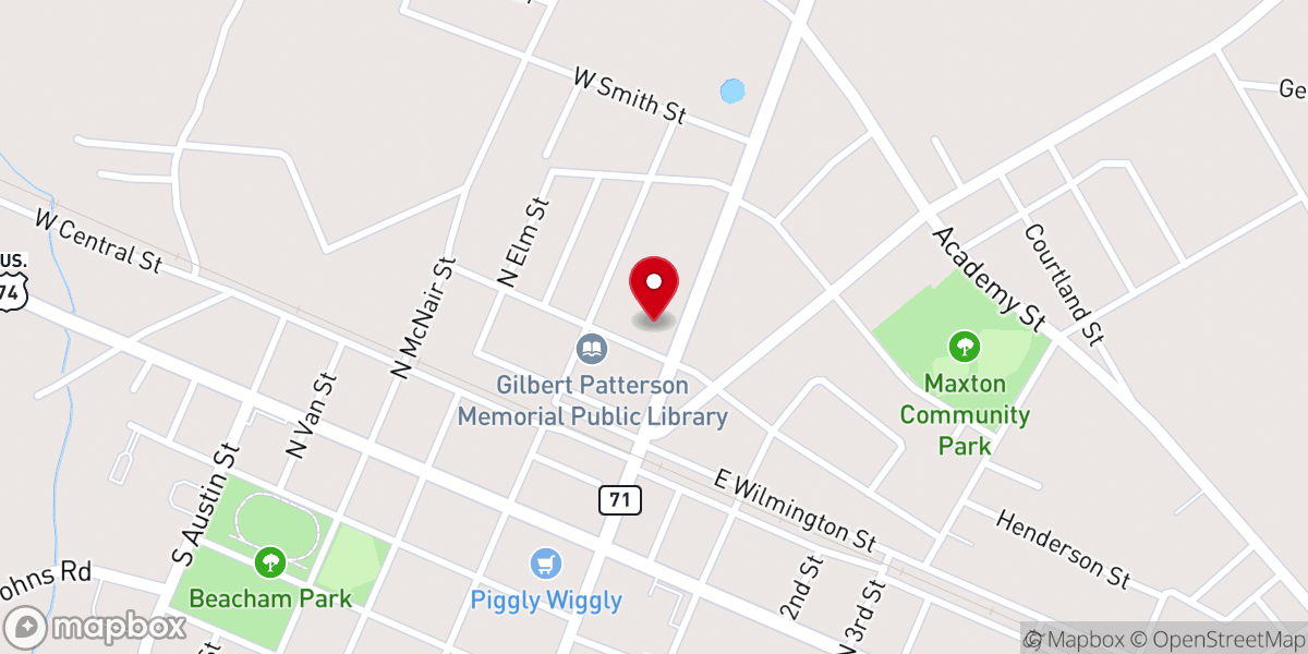 Map showing location of First Presbyterian Church