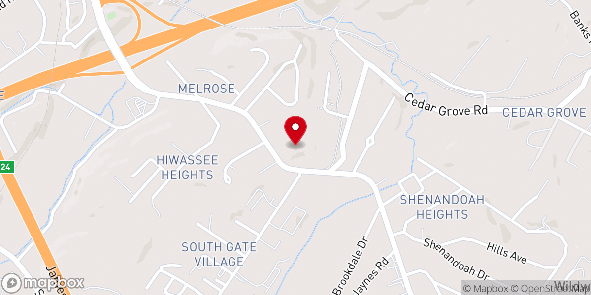 Map showing location of Johnson City Baptist Church