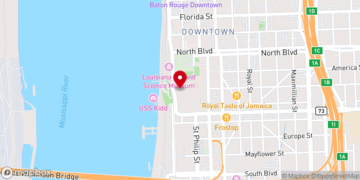 Map showing location of Raising Cane's River Center, Baton Rouge, La