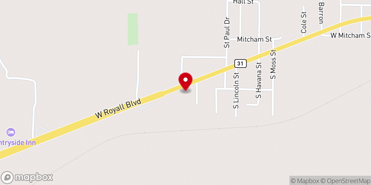 Map showing location of Antioch Baptist Church