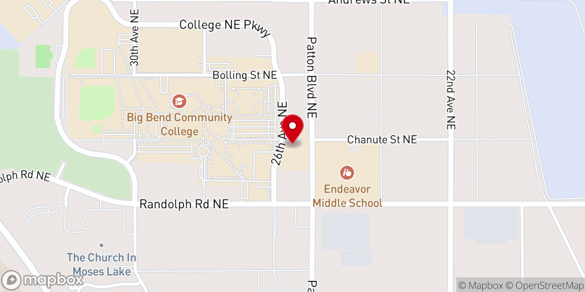 Map showing location of Moses Lake Bible Church