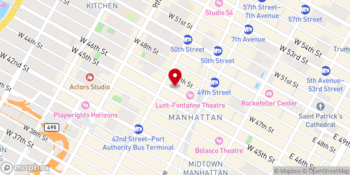 Map showing location of Hillsong Church NYC