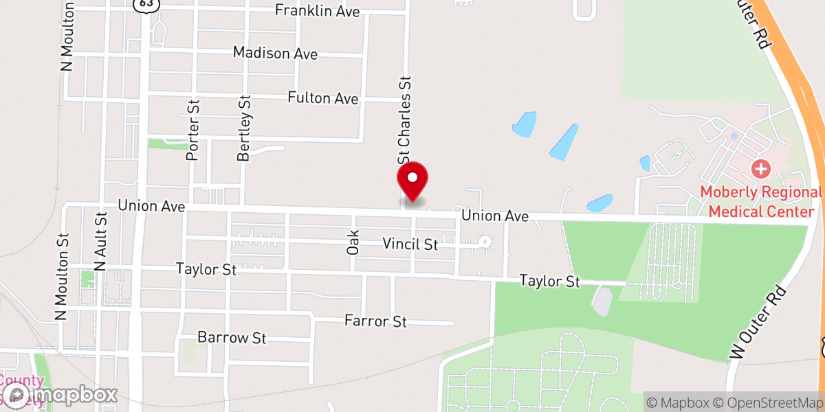 Map showing location of Moberly First Church of God