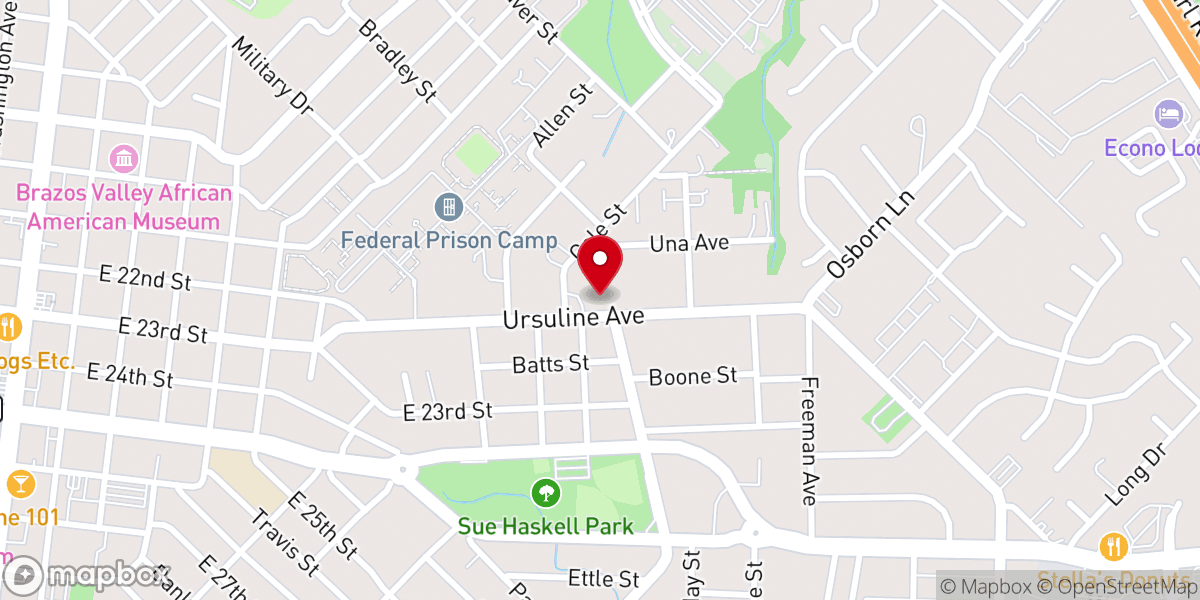 Map showing location of Bryan College Station Spanish Seventh-day Adventist Church