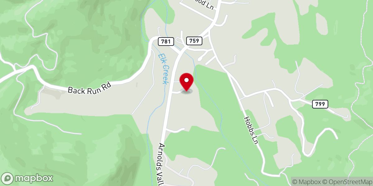 Map showing location of Arnolds Valley Baptist Church