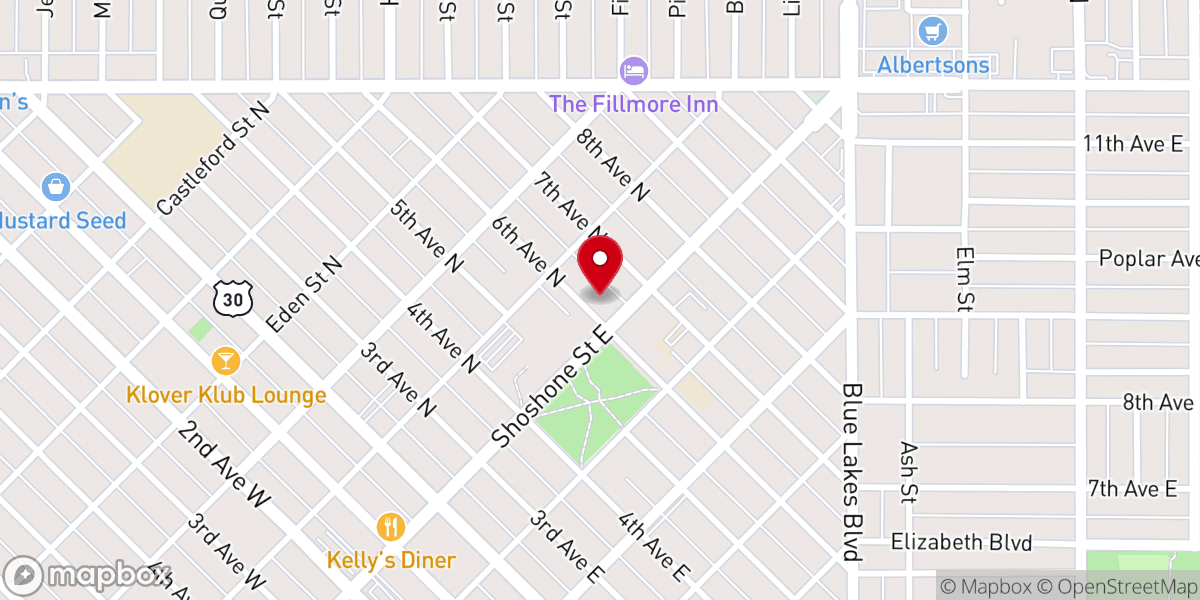 Map showing location of Taproot Church: Twin Falls