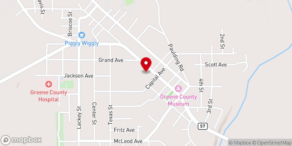 Map showing location of Leakesville Presbyterian Church
