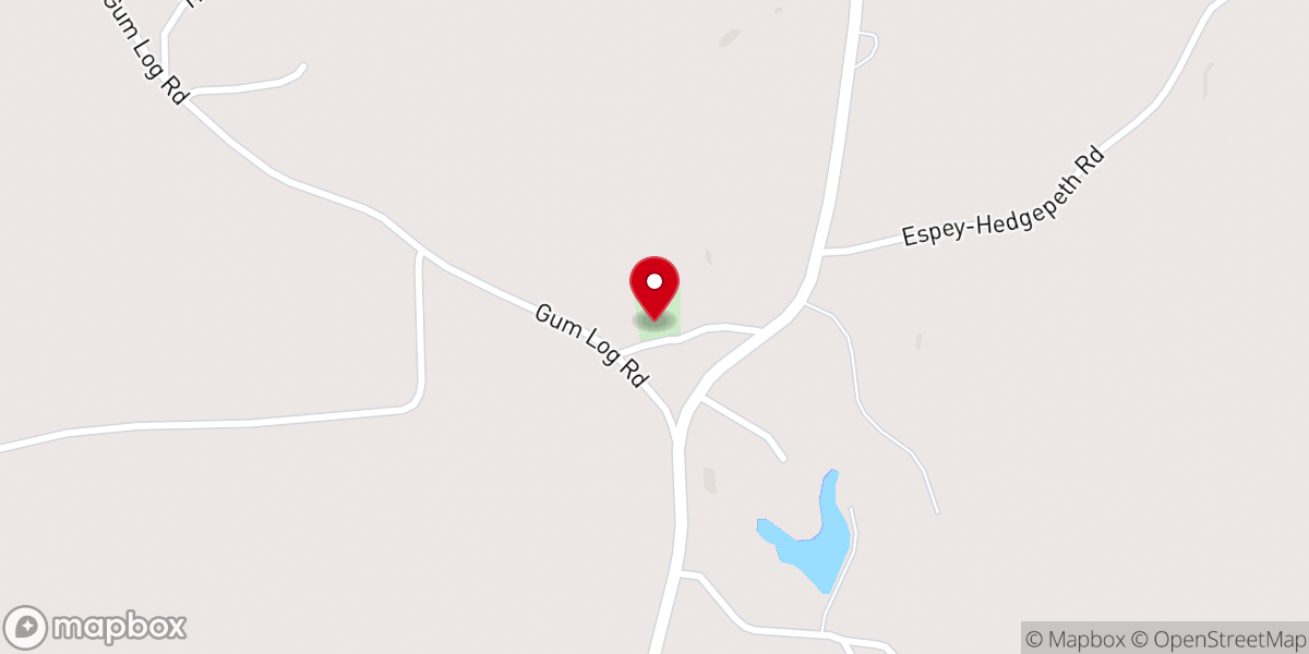 Map showing location of Gum Log Baptist Church