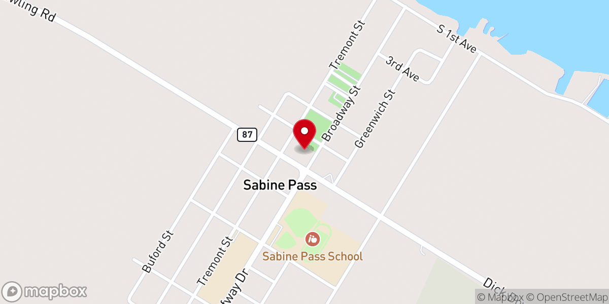 Map showing location of Sabine Pass Community Center