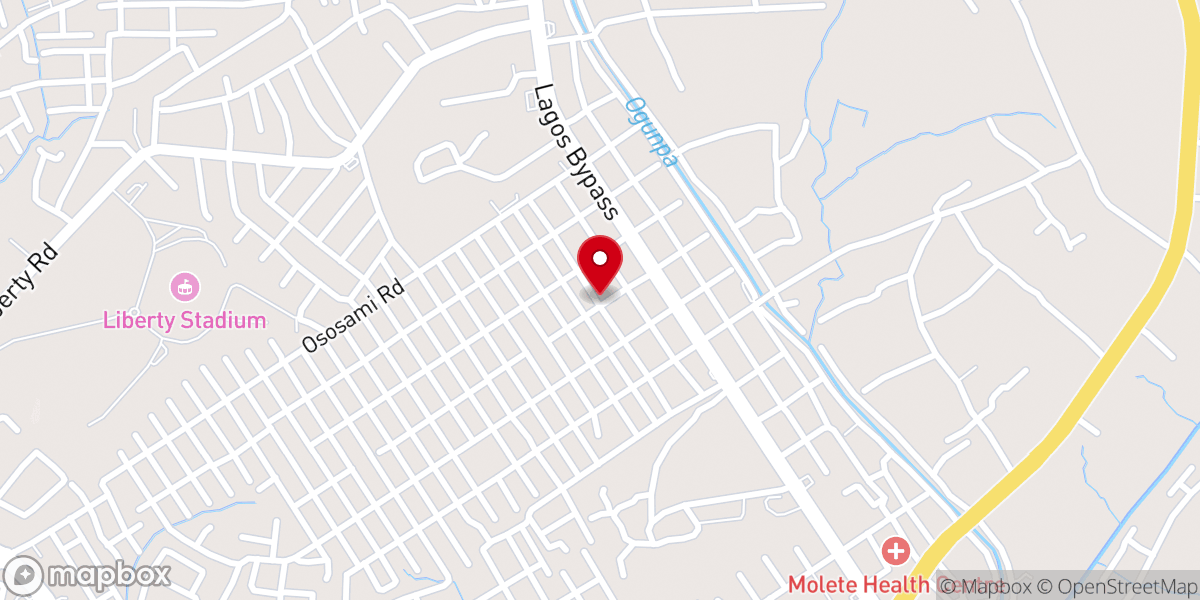 Map showing location of Living Faith Church, Odutola aka Winners Chapel, Odutola