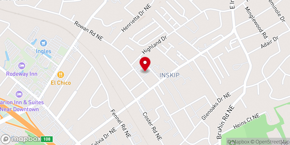 Map showing location of Inskip Baptist Church