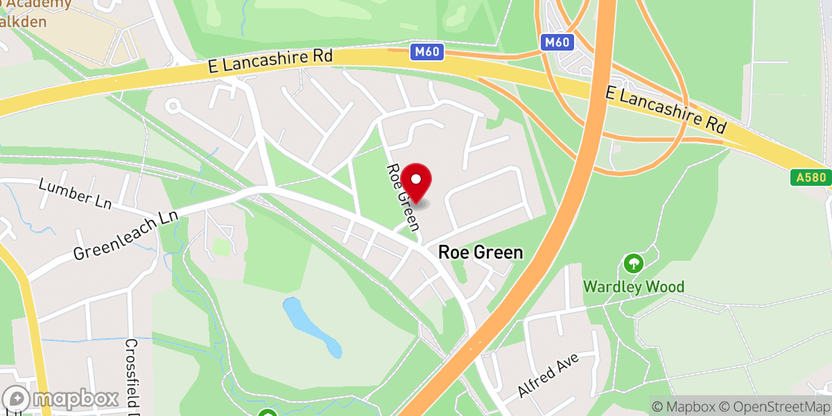 Map showing location of Roe Green Church