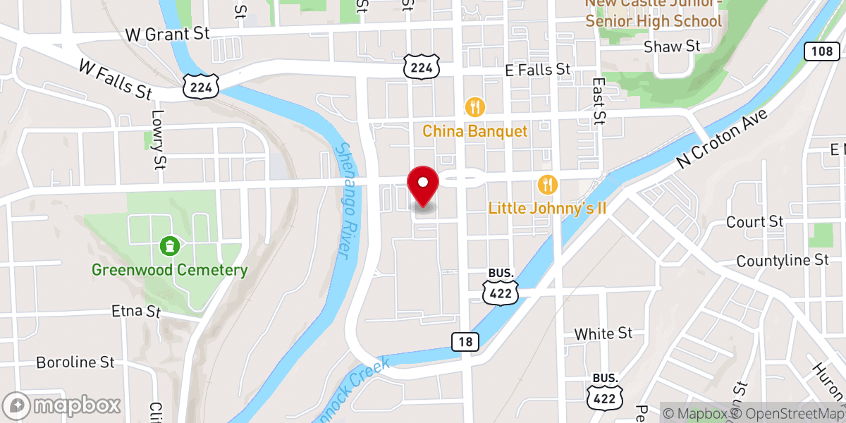 Map showing location of Victory Family Church office - New Castle campus