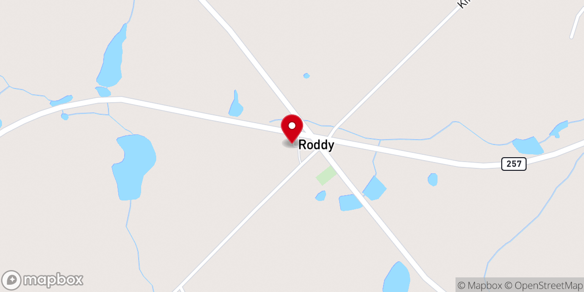 Map showing location of Roddy Baptist Church