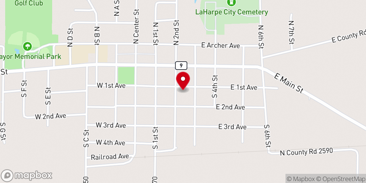 Map showing location of Agape Christian Fellowship of La Harpe Illinois