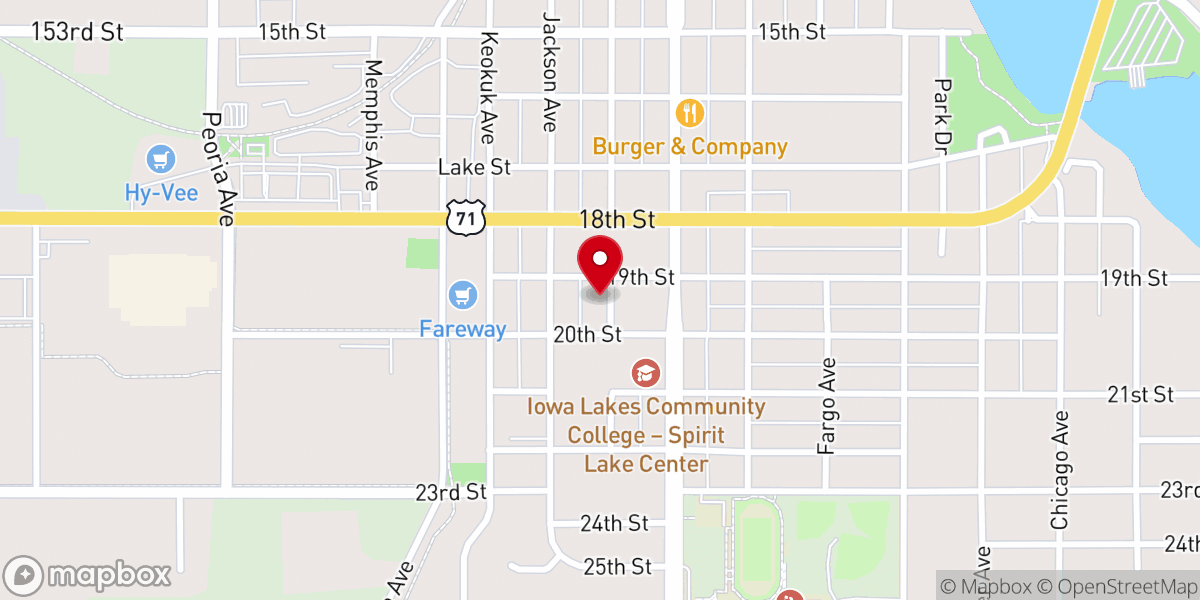Map showing location of Spirit Lake Baptist Church