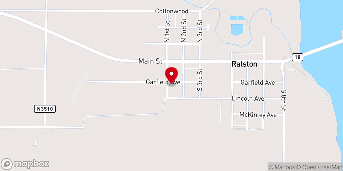 Map showing location of Ralston First Baptist Church